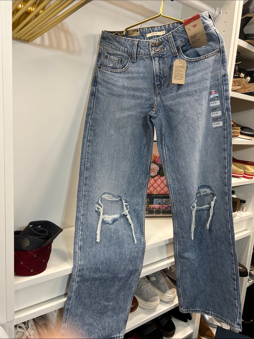Levi's Women's Light Blue Distressed Straight Leg Jeans